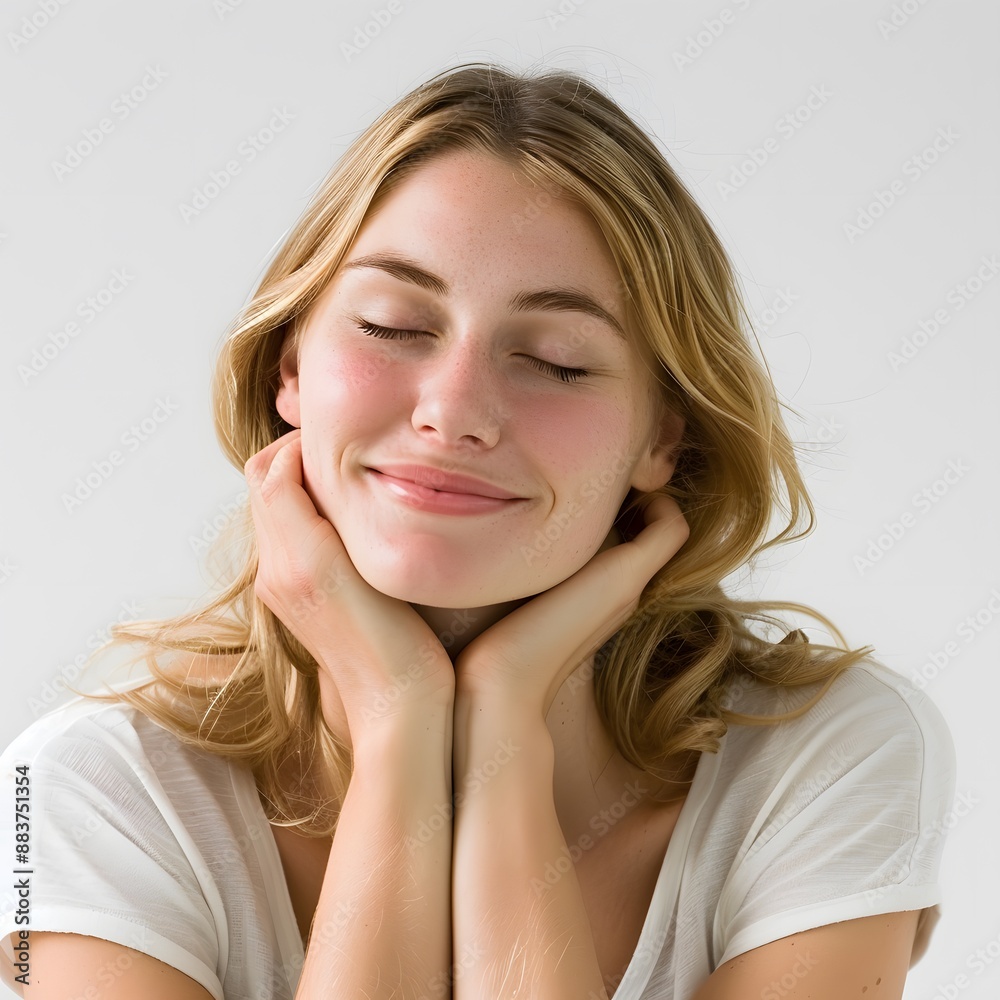 Fototapeta premium Utilize a closed-eye smile relaxed posture