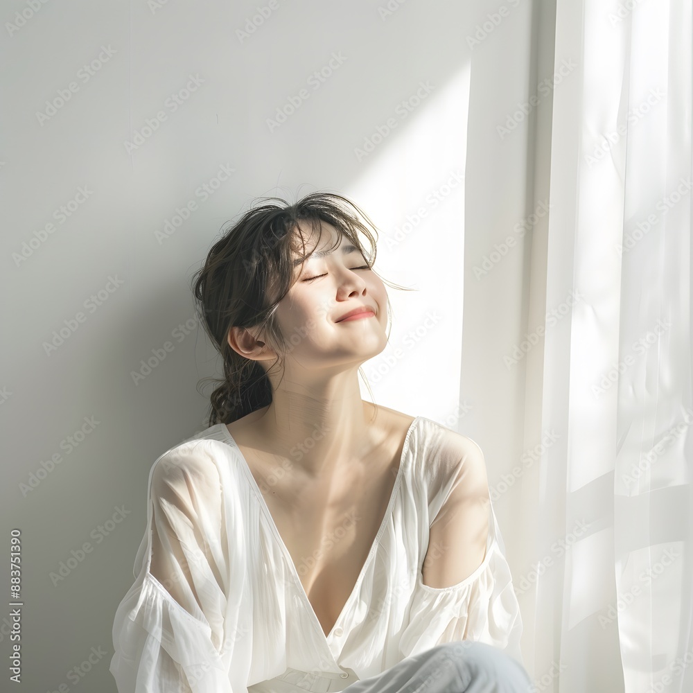 Utilize a closed-eye smile relaxed posture Utilize a closed-eye smile relaxed posture