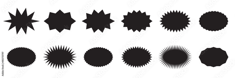 Fototapeta premium Cute black sale tag. Black starburst set, best for sale sticker, quality mark, promo stickers, price tag, special offer. Flat vector illustration style.