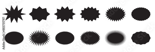 Cute black sale tag. Black starburst set, best for sale sticker, quality mark, promo stickers, price tag, special offer. Flat vector illustration style.