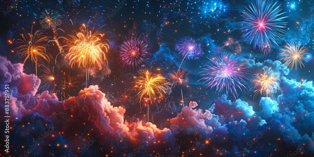 夜空に輝く花火の背景イラスト 夜空に輝く花火の背景イラスト