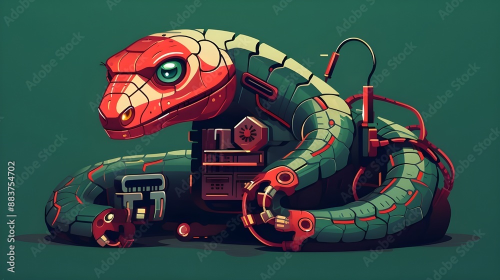 Obraz premium Robotic Snake illustration Flat vector, Generative AI