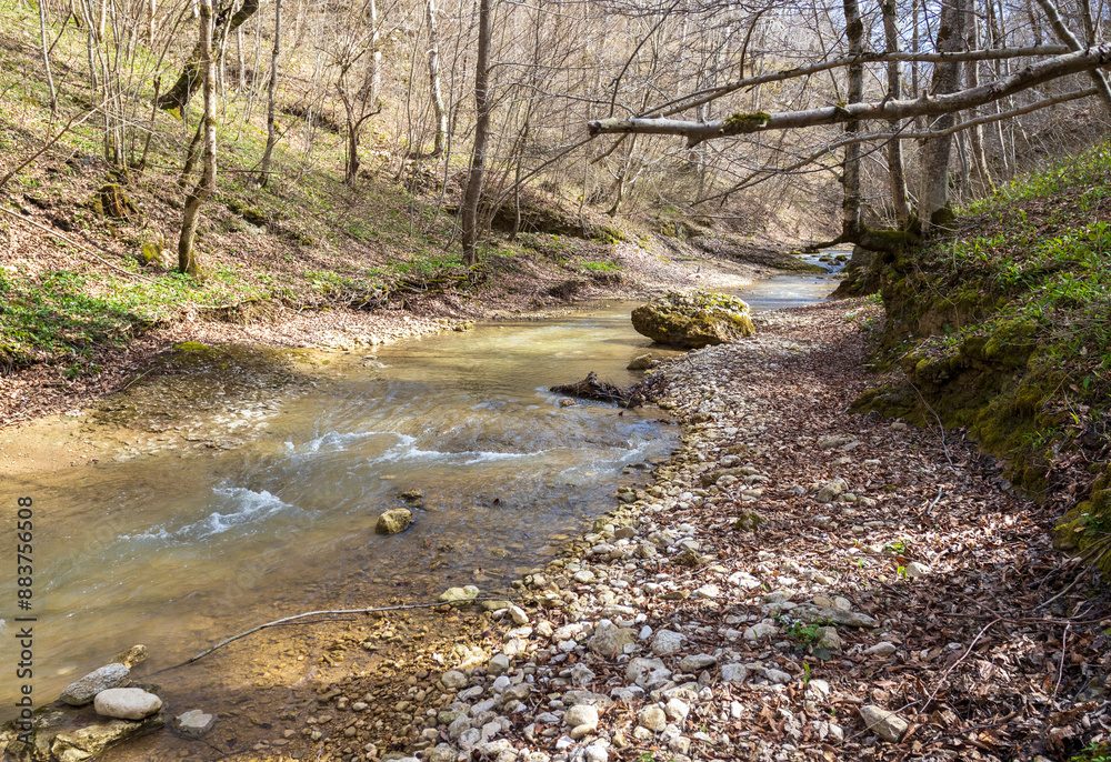 spring walks along the river canyon, shallow water and rocky bottom spring walks along the river canyon, shallow water and rocky bottom