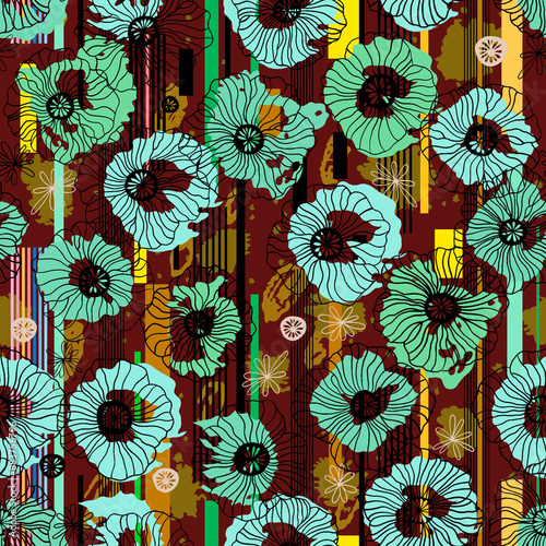 Bouquet colorful flowers with elegant background for textile fabric Seamless pattern
Digital seamless hand-drawn pattern block print batik vector