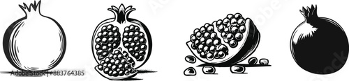 Set of pomegranates, vector illustration.