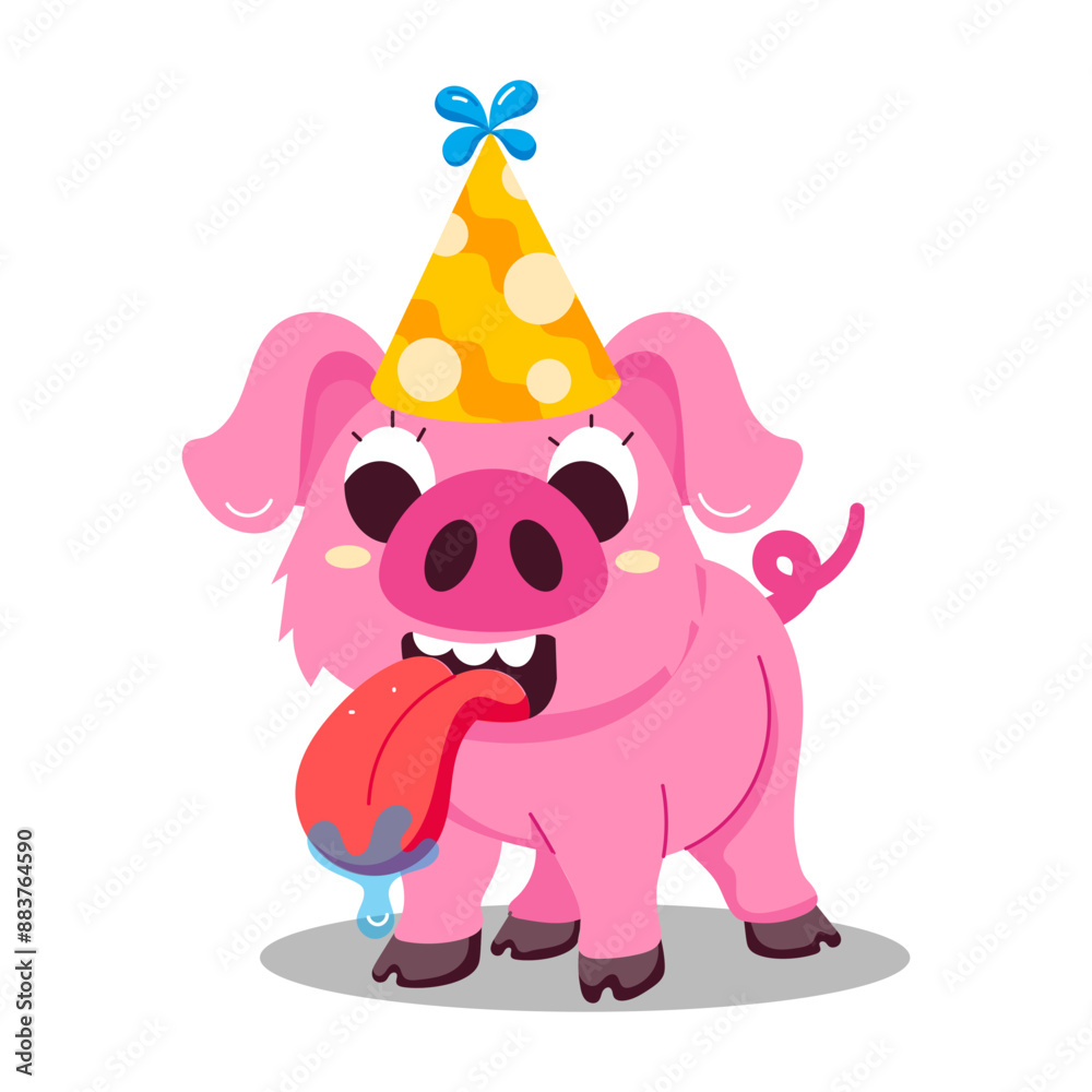 Obraz premium A cute flat sticker of party pig