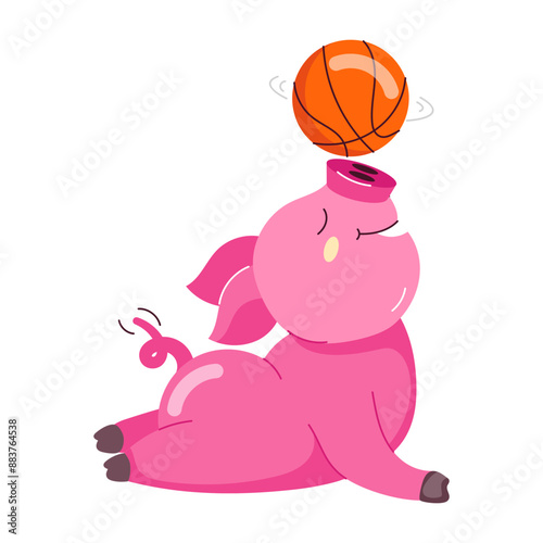 A flat style sticker of pig basketball

