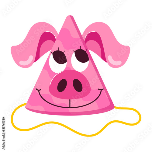 Cute flat sticker of pig hat or party 


