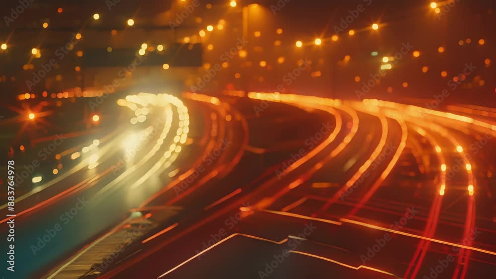 The hustle and bustle of the city is captured in the trails of headlights and taillights painting a picture of constant movement and activity. The hustle and bustle of the city is captured in the trails of headlights and taillights painting a picture of constant movement and activity.