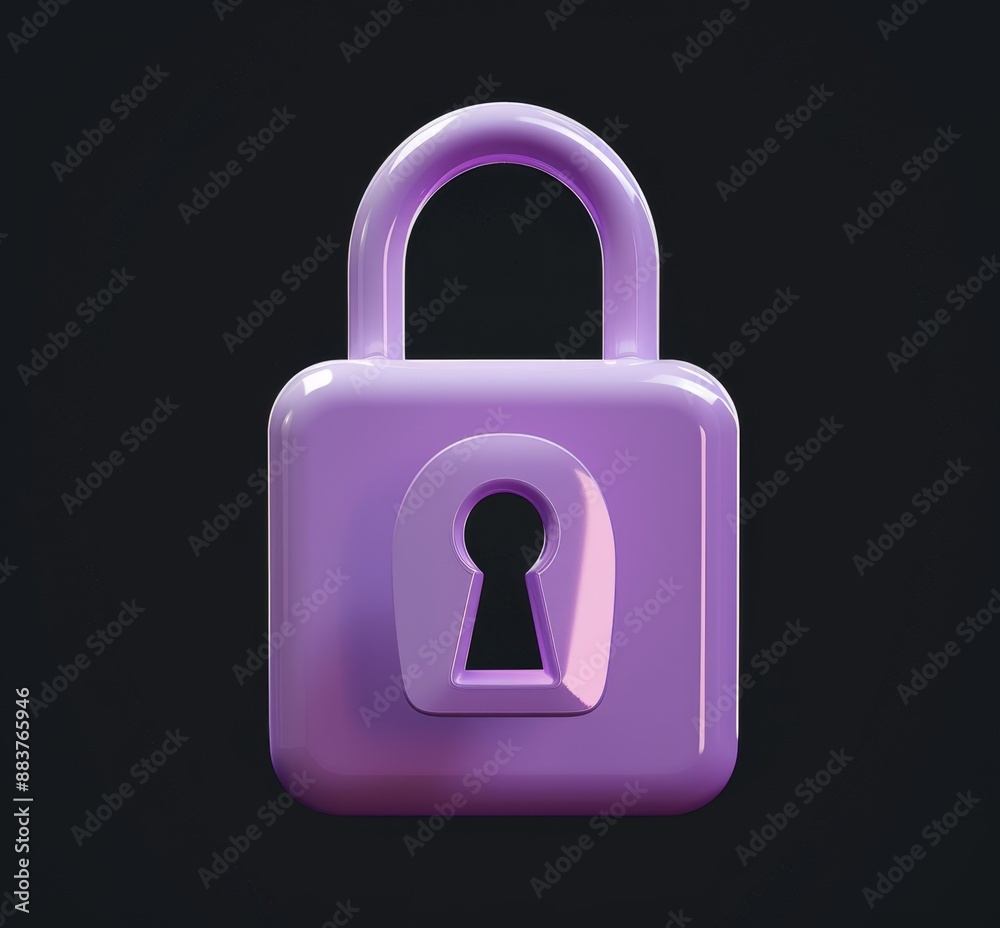 3D render purple closed lock icon design on black background. Security, privacy, and safety concept illustration. 3D render purple closed lock icon design on black background. Security, privacy, and safety concept illustration.