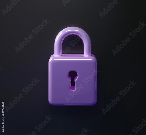 3D render purple closed lock icon design on a black background. Security, privacy, and safety concept illustration.