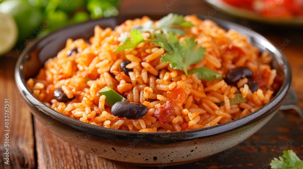 A serving of homemade Mexican rice and beans, perfectly seasoned and ready to eat. A serving of homemade Mexican rice and beans, perfectly seasoned and ready to eat.