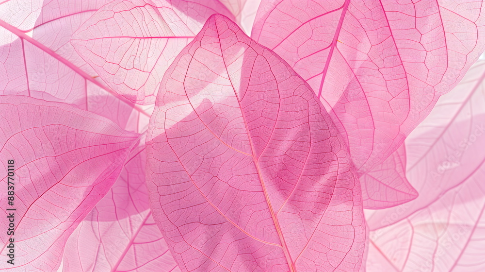 Neon natural background with transparent leaf skeletons. Background texture of pink and purple macro leaves. Eco banner Neon natural background with transparent leaf skeletons. Background texture of pink and purple macro leaves. Eco banner