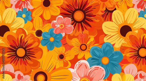 background with floral design, typical 60’s style. 1960 design with flowers, typical colors of that era.