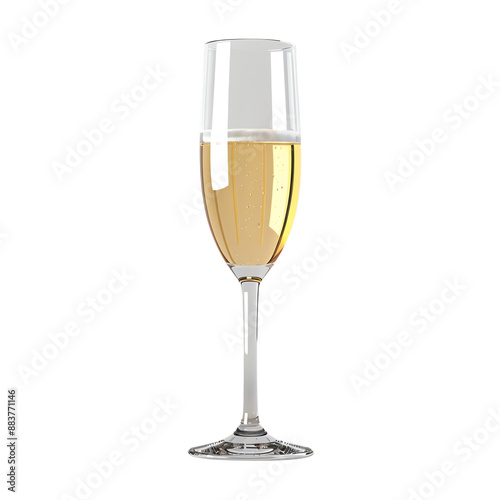 Elegant champagne flute filled with sparkling wine, ideal for celebrations, parties, and festive occasions. Clear glass with golden bubbly drink.