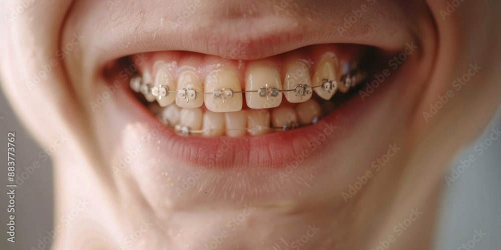 Fototapeta premium Person with metal mouthpiece