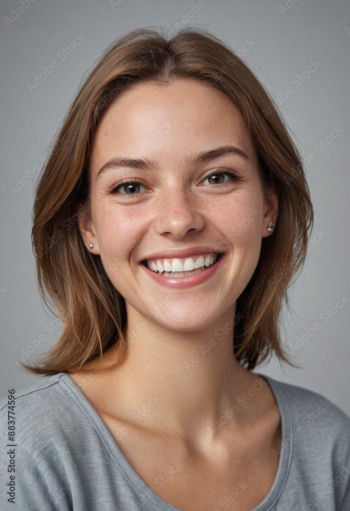 Portrait view of a regular happy smiling Netherlands woman, ultra realistic, candid, social media, avatar image, plain solid background Portrait view of a regular happy smiling Netherlands woman, ultra realistic, candid, social media, avatar image, plain solid background