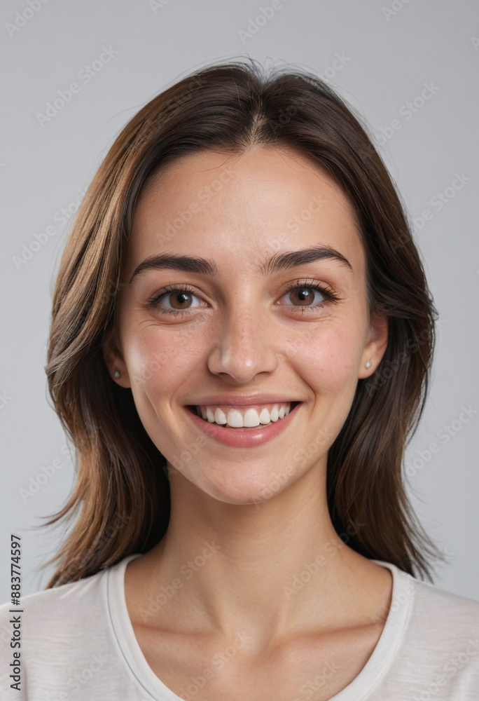 Portrait view of a regular happy smiling North Macedonia woman, ultra realistic, candid, social media, avatar image, plain solid background Portrait view of a regular happy smiling North Macedonia woman, ultra realistic, candid, social media, avatar image, plain solid background
