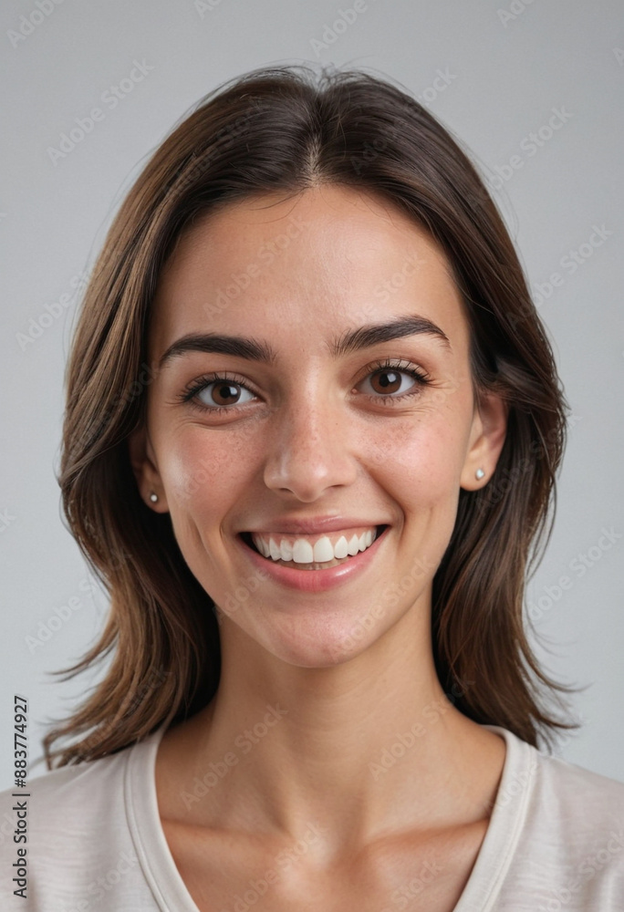 Portrait view of a regular happy smiling Spain woman, ultra realistic, candid, social media, avatar image, plain solid background Portrait view of a regular happy smiling Spain woman, ultra realistic, candid, social media, avatar image, plain solid background