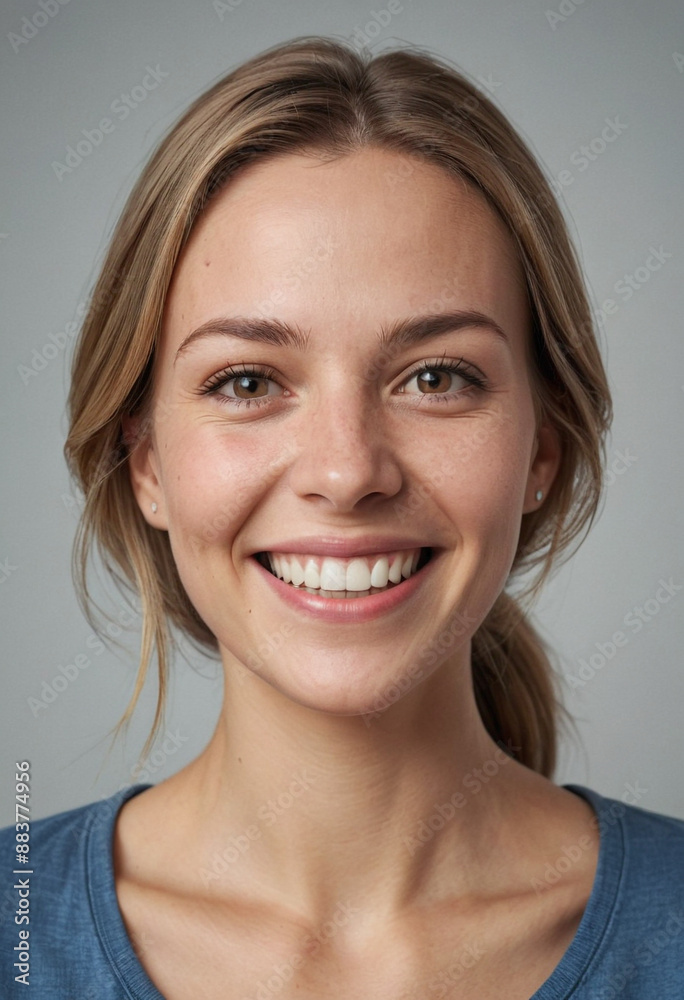 Portrait view of a regular happy smiling Sweden woman, ultra realistic, candid, social media, avatar image, plain solid background Portrait view of a regular happy smiling Sweden woman, ultra realistic, candid, social media, avatar image, plain solid background