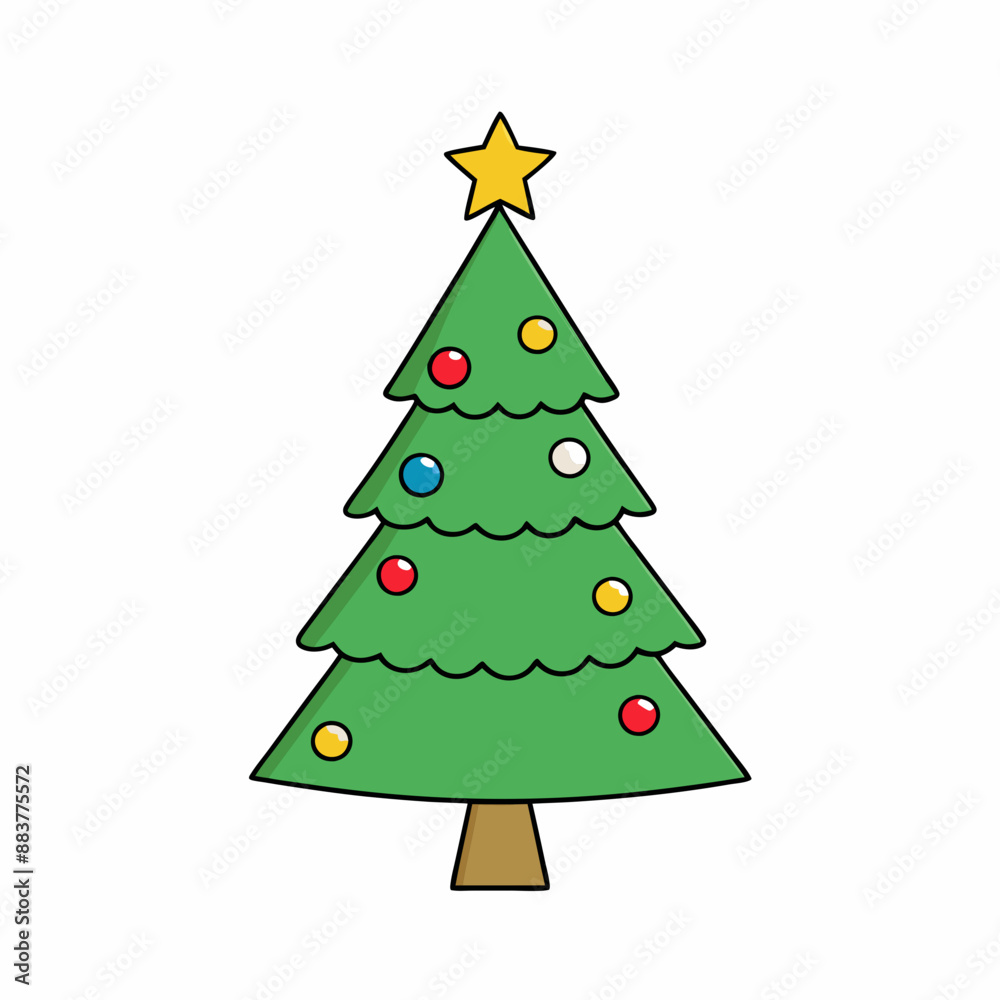Christmas tree Vector Illustration, tree Vector Art, Christmas tree Silhouette, christmas tree isolated on white cartoon Character icon	