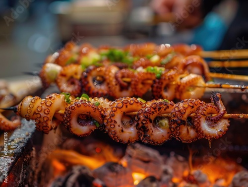 Octopus Skewers on Grill