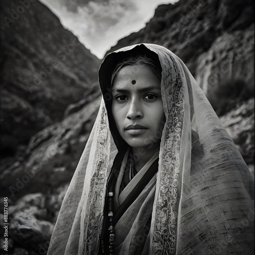 Portrait said Indian mature woman in the traditional dress