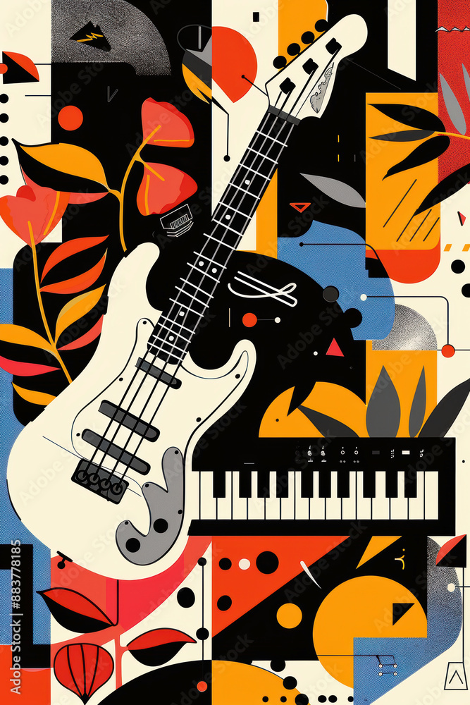 Fototapeta premium PopArt-style musical colour backgrounds. AI generative.