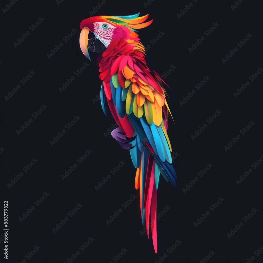 Fototapeta premium Vibrant Vector Illustration of Colorful Gradient Parrot on Black Background - High Resolution 8K HDR Digital Art, Generative Ai
