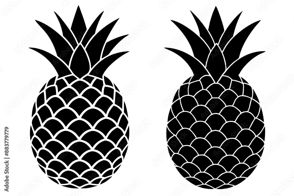 Obraz premium Pineapple Tropical Fruit Vector Illustration. Pineapple with leaf icon 