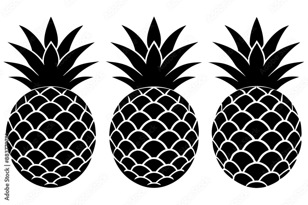 Obraz premium Pineapple Tropical Fruit Vector Illustration. Pineapple with leaf icon 