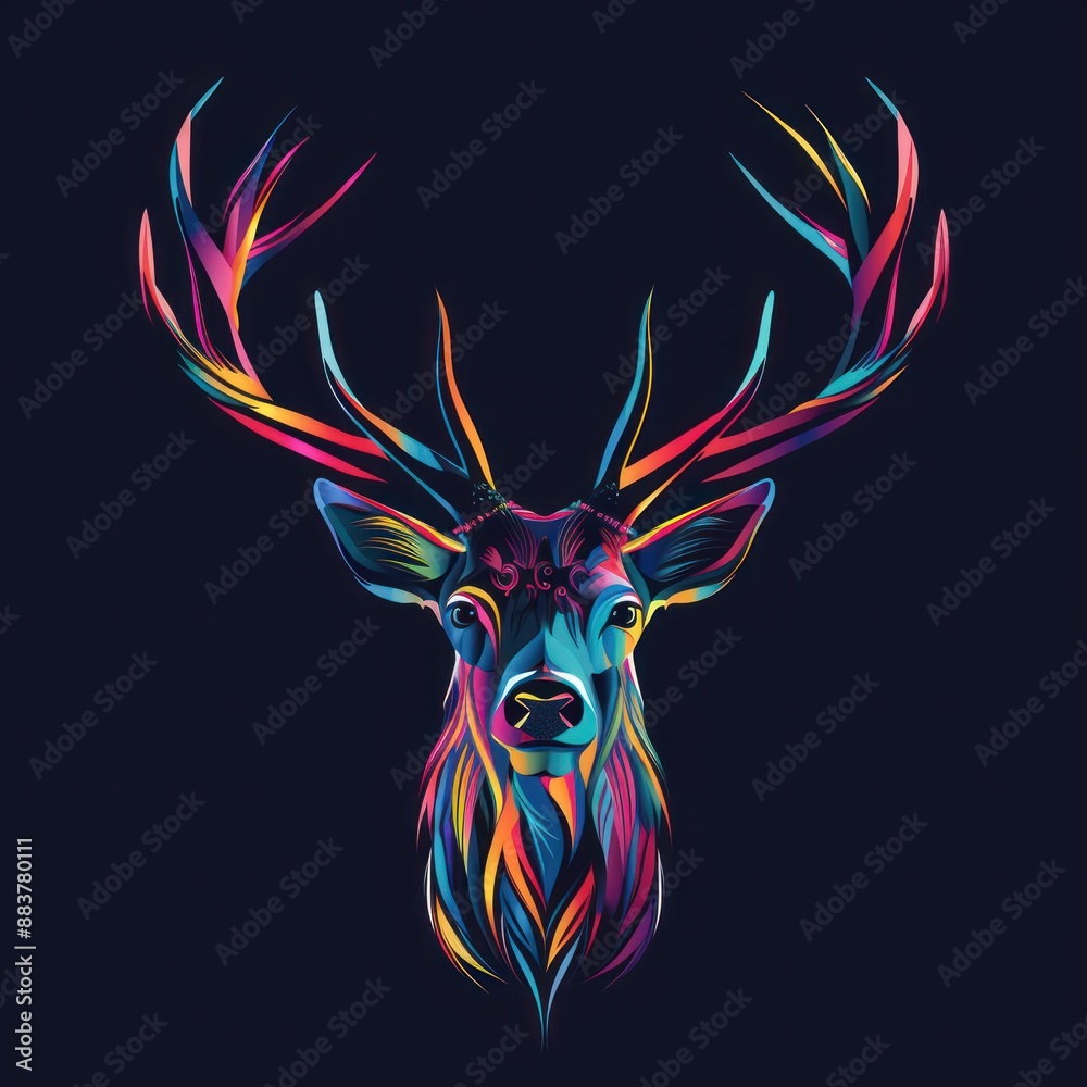Majestic Deer in Vibrant Vector Art - High-Quality 3D Style Illustration on Black Background with Colorful Gradients in 8K HDR Resolution, Generative Ai Majestic Deer in Vibrant Vector Art - High-Quality 3D Style Illustration on Black Background with Colorful Gradients in 8K HDR Resolution, Generative Ai
