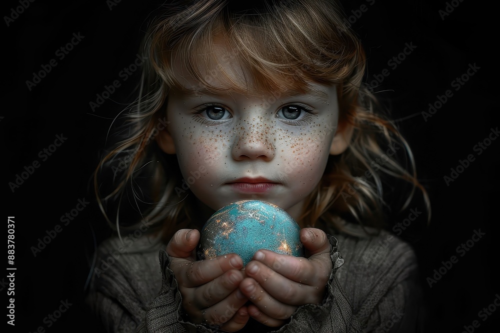 Child's hands holding a globe. Child's hands holding a globe.