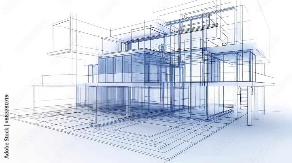 Detailed architectural blueprint of a modern building, showcasing intricate design and structure, perfect for planning and construction projects. Detailed architectural blueprint of a modern building, showcasing intricate design and structure, perfect for planning and construction projects.