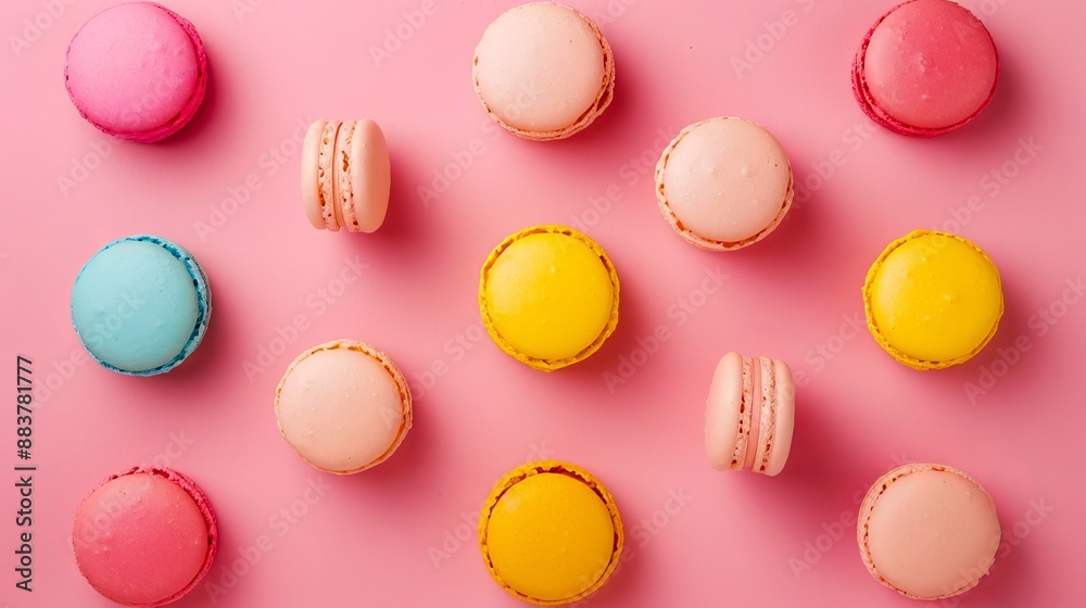 Colorful macarons on a pink background. Colorful macarons on a pink background.
