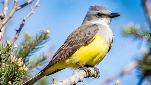 Western Kingbird (Tyrannus verticalis) perched in a tree photo