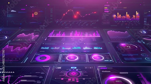 Fototapeta Naklejka Na Ścianę i Meble -  Futuristic spaceship control panel with glowing lights and buttons.