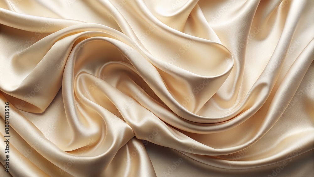 Obraz premium Softly undulating beige cream fabric background featuring satin cotton silk texture with pale pastel color subtle waving pattern design.