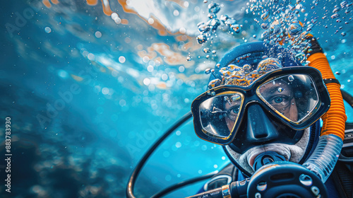 Underwater Scuba Diver Exploration in a Vibrant Ocean photo