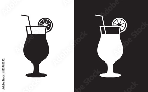 Bar cocktails icons set, Collection of black and white alcoholic daiquiri, old fashioned, Cocktail Glass Silhouette logo design icon,