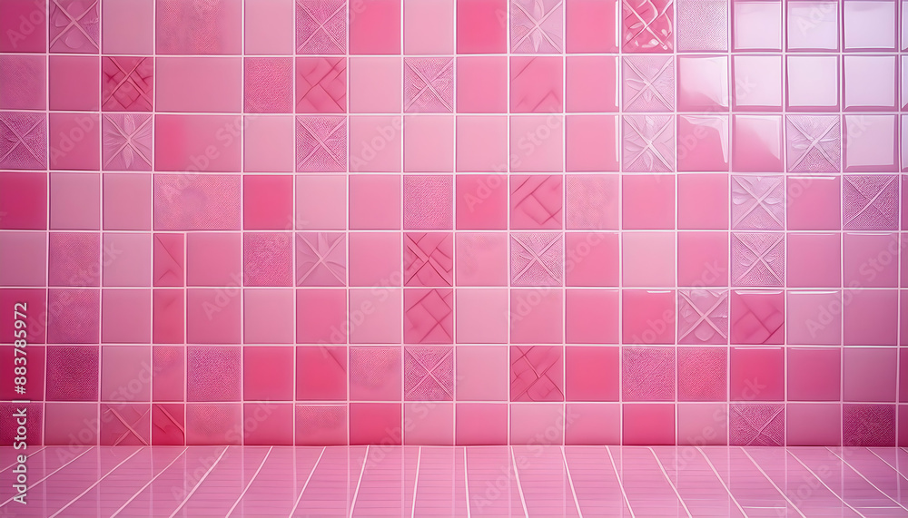 Fototapeta premium pink and purple abstract Pink texture geometric bathroom tiles Light pink bathroom tile pattern Close-up of pink bathroom wall and floor Pink bathroom tile design background 