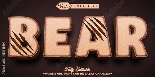 Cartoon Brown Bear Claw Vector Editable Text Effect Template