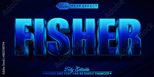 Cartoon Blue Ocean Fisher Vector Editable Text Effect Template