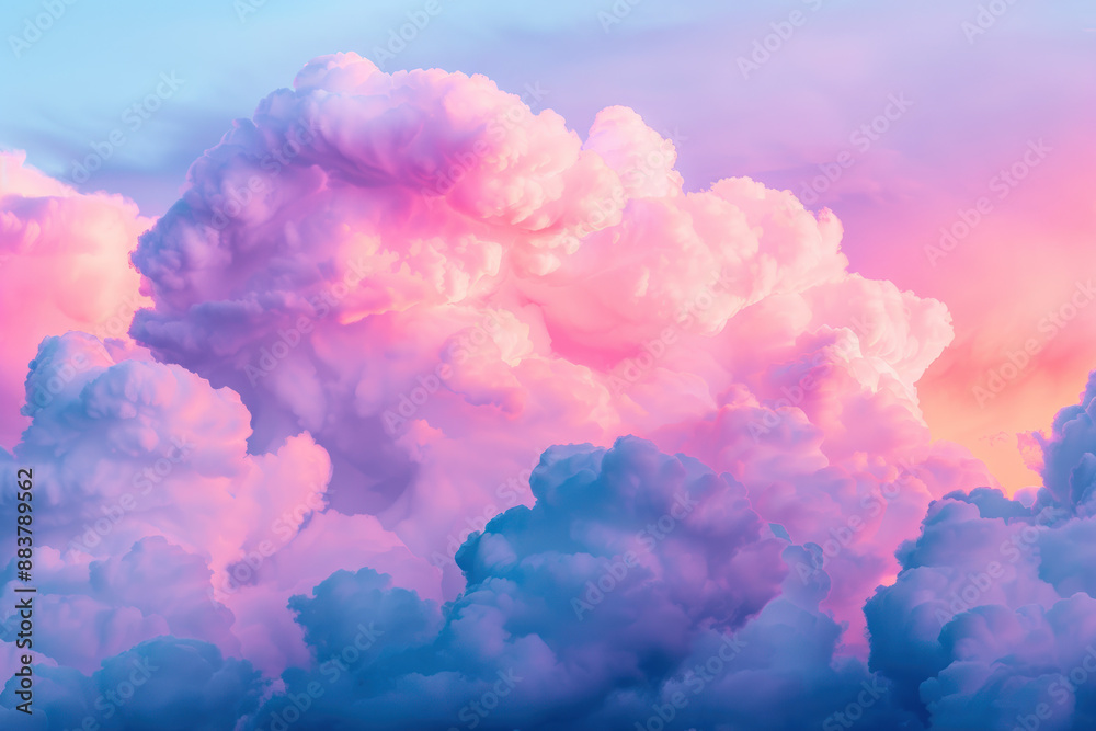 Stunning image of vibrant pink and blue clouds at sunset, showcasing the beauty and tranquility of nature with soft lighting and dreamy colors. Stunning image of vibrant pink and blue clouds at sunset, showcasing the beauty and tranquility of nature with soft lighting and dreamy colors.