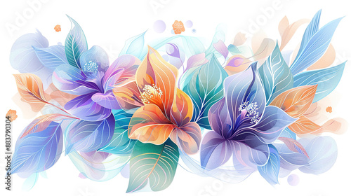 beautiful and dreamy pattern with flower and leaves background, soft colors