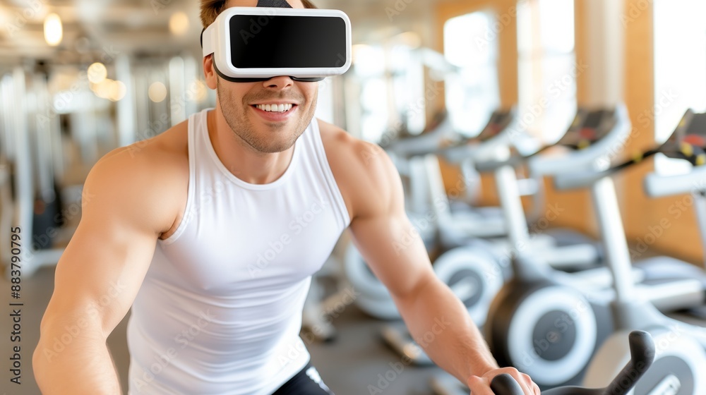 man in vr glasses, playing video games or fitness and yoga with virtual reality headset, trying to touch something with hand man in vr glasses, playing video games or fitness and yoga with virtual reality headset, trying to touch something with hand