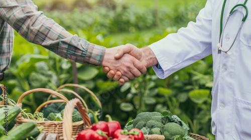 Wallpaper Mural Strengthening Community Health: A Farmer and Doctor Shake Hands Over Vegetables Torontodigital.ca