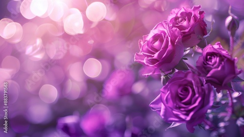 Fototapeta Naklejka Na Ścianę i Meble -  Beautiful purple roses with a dreamy bokeh background, creating an enchanting and romantic atmosphere perfect for any occasion.