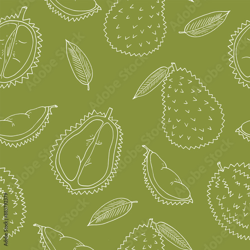 durian fruit seamless pattern hand drawn in doodle style. wrapping paper, background, wallpaper, textile.