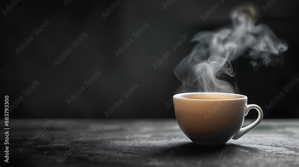 Coffee cup steaming against a dark background Coffee cup steaming against a dark background